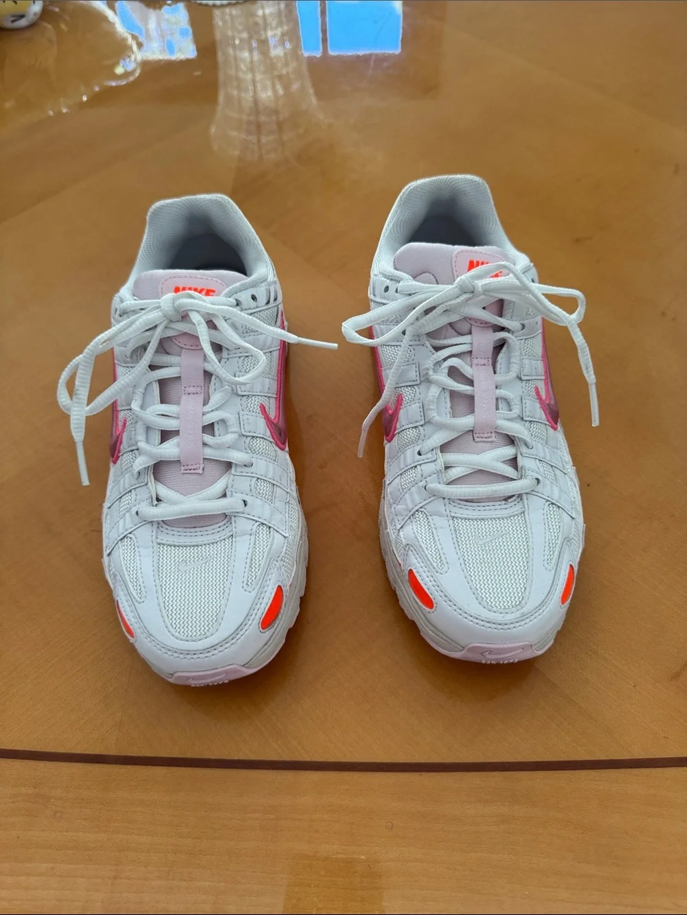 Nike White Sneakers with Pink and Coral Accents size 8